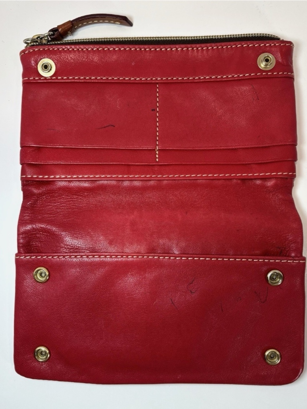 Dooney And Bourke Red Plaid Canvas Signature Large Tote/Red Leather Zip Wallet - Picture 13 of 16